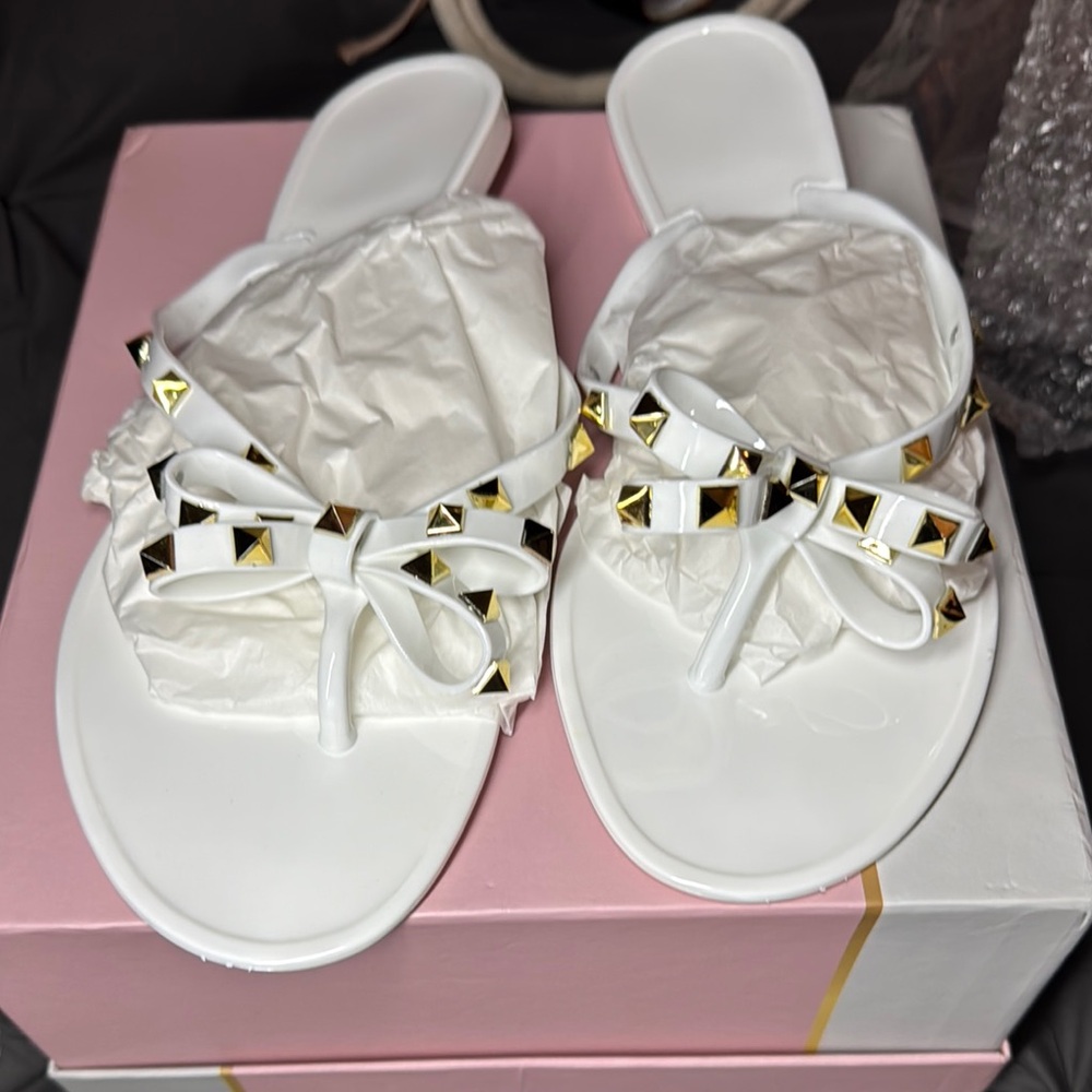 White Studded Slide Sandals
